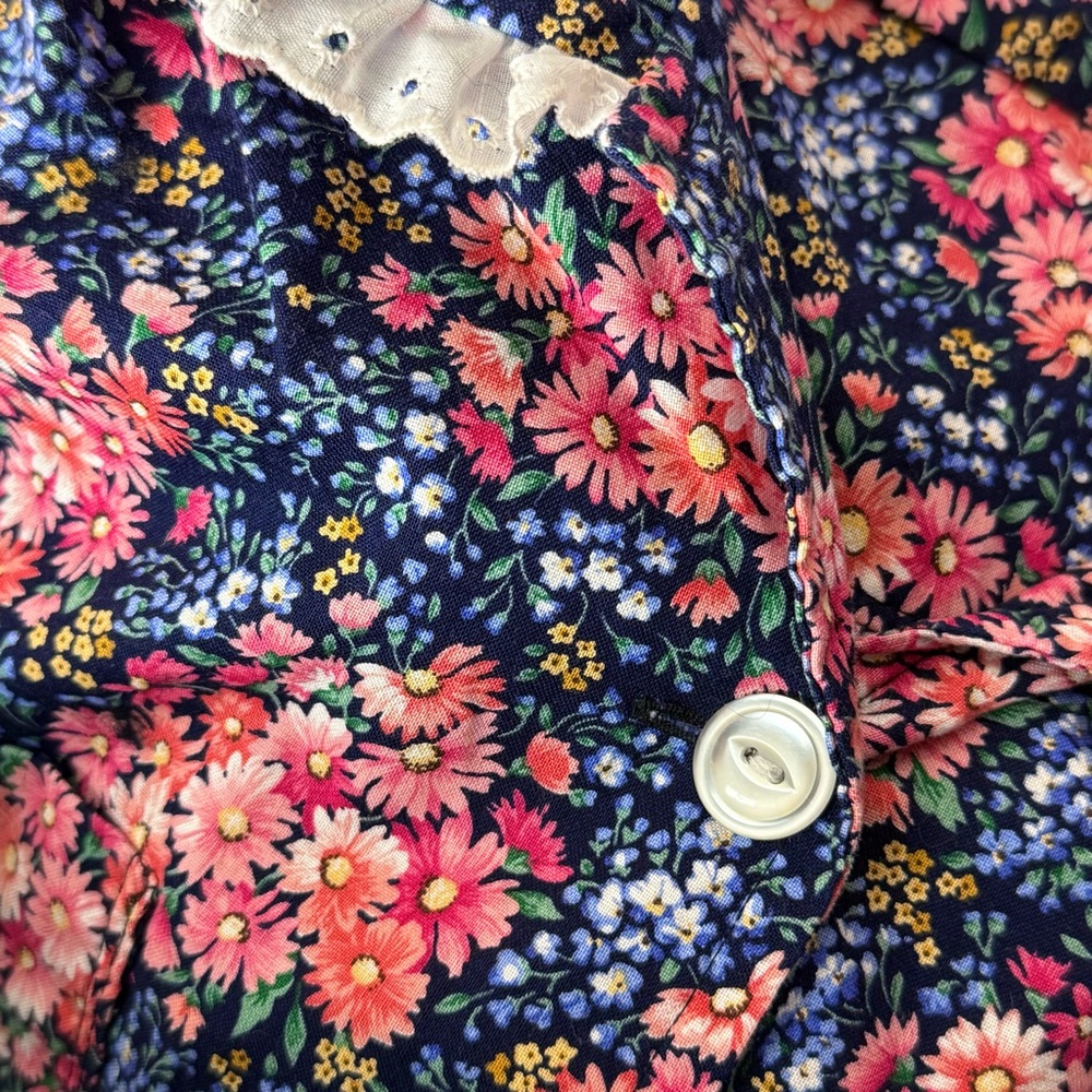 VINTAGE‎ 70s Floral Print Lace Trim Collar Button Up Cottagecore Top Large - Picture 4 of 4
